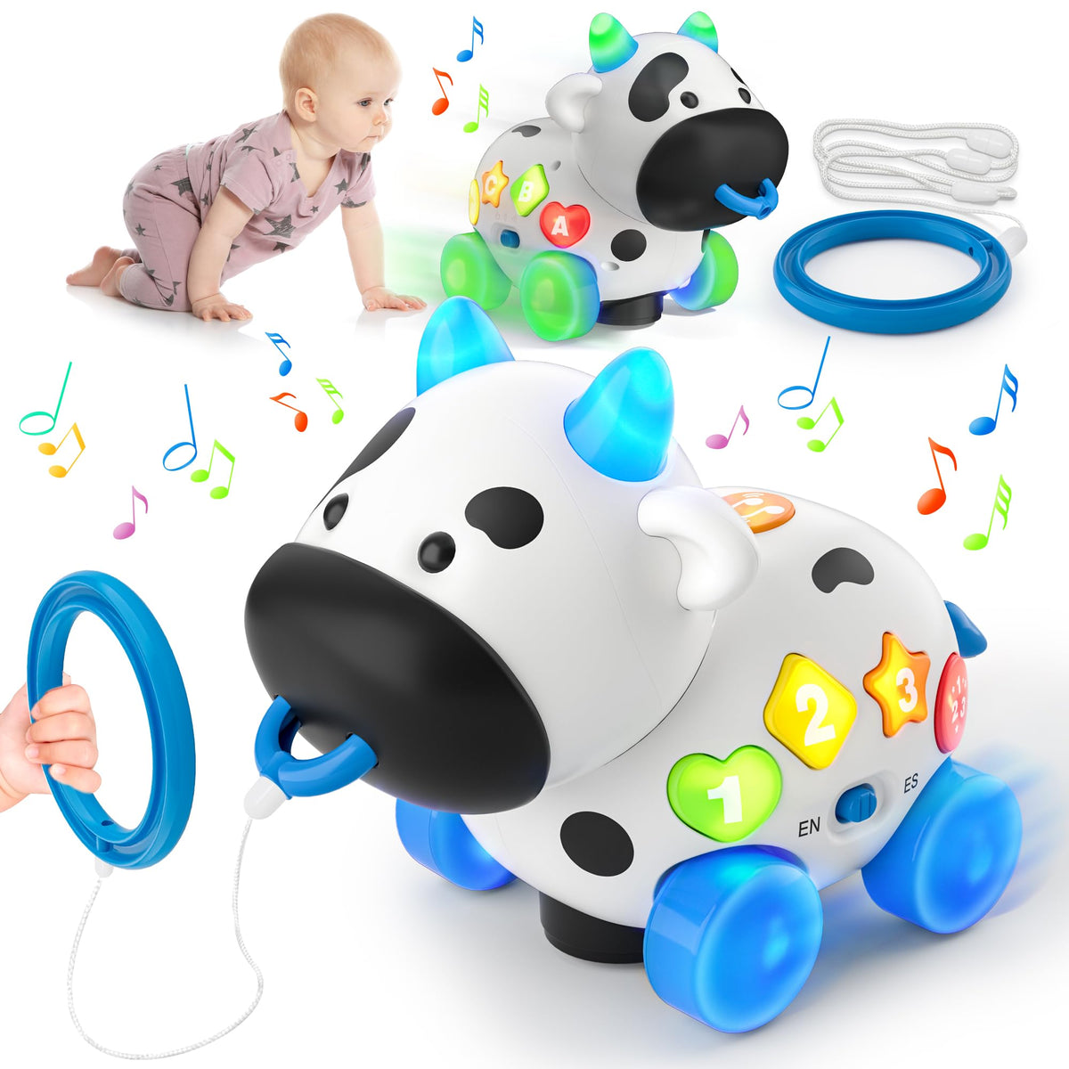 Bilingual Musical Cow Toy for Toddlers 6-18 Months